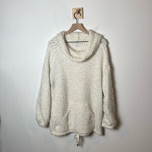New Directions Studio Women’s Cowl Neck White Sweater With Kangaroo Pocket XL